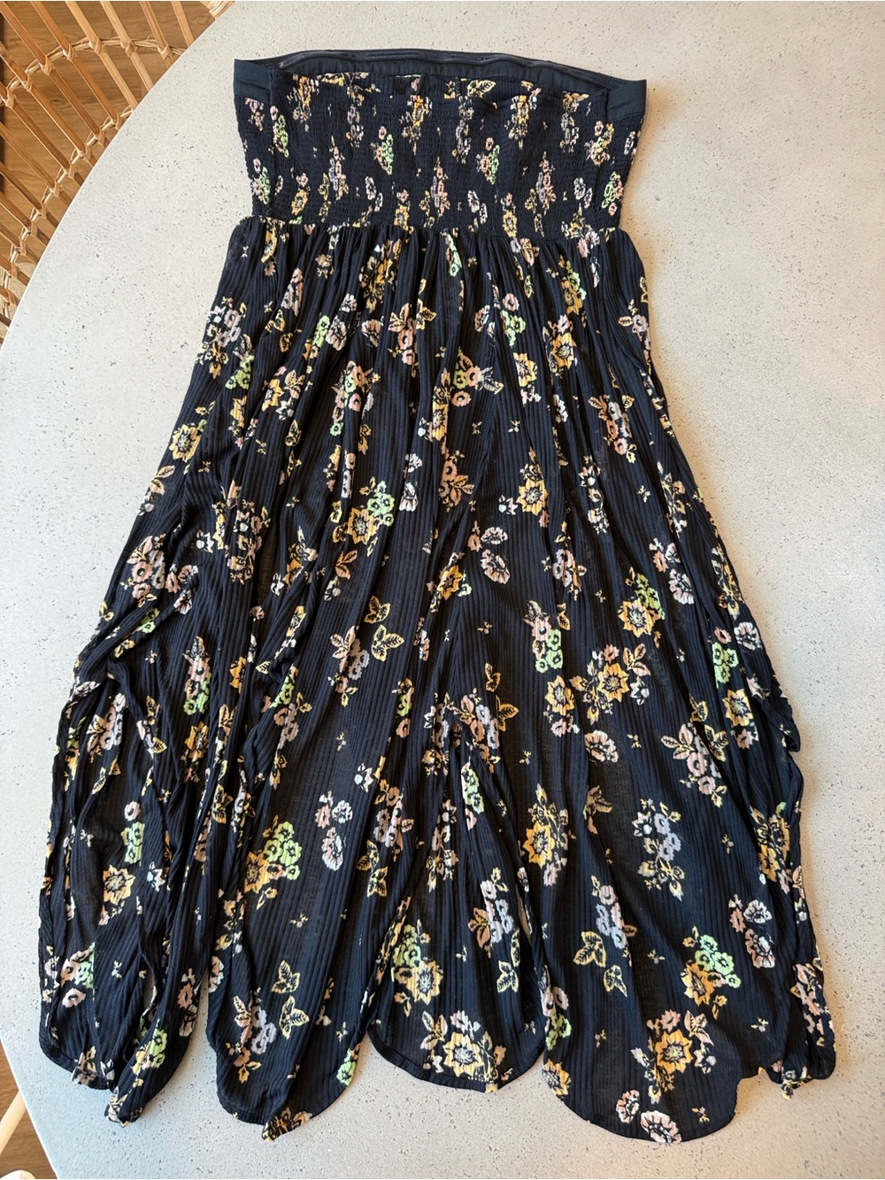Free People Black Strapless Floral Tulip-Hem Midi Dress - Picture 4 of 5